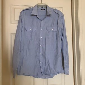 Kenneth Cole Reaction Striped Baby Blue Buttoned Down Shirt